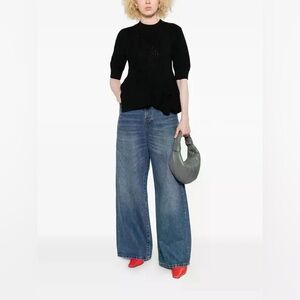 NWOT SACAI Cable Knit Flared Top - Black SIZE 1 (S)